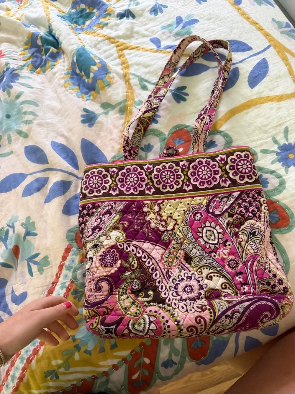 Floral Paisley Quilted Tote Bag in Pink and Purple